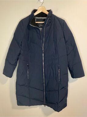 Artic Expedition Women’s Long Navy Down Puffer Coat with Zip Front